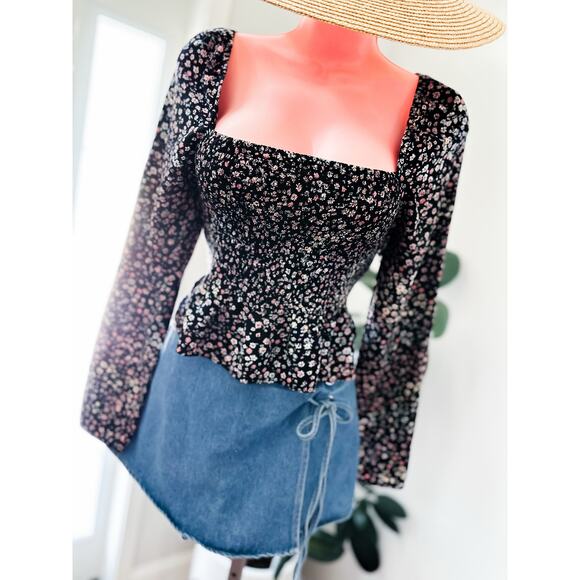 Moonlit Meadow milkmaid blooming floral smocked cottagecore top - Picture 2 of 4